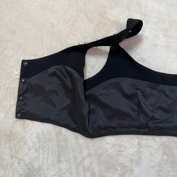 Black Matte Polyester & Satin Bralette Top w/ Rhinestone Diamond Pattern - Picture 6 of 14